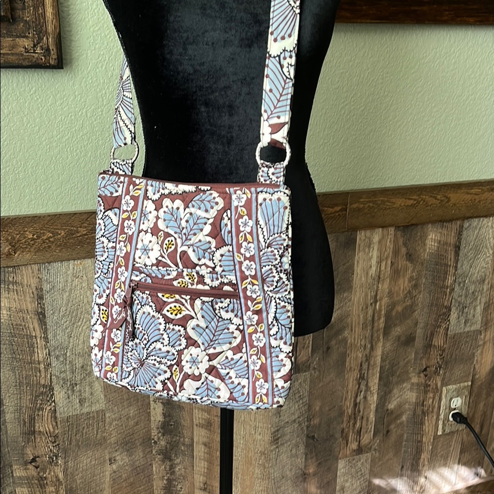 VERA BRADLEY Brown Blue Floral Pattern Crossbody Bag